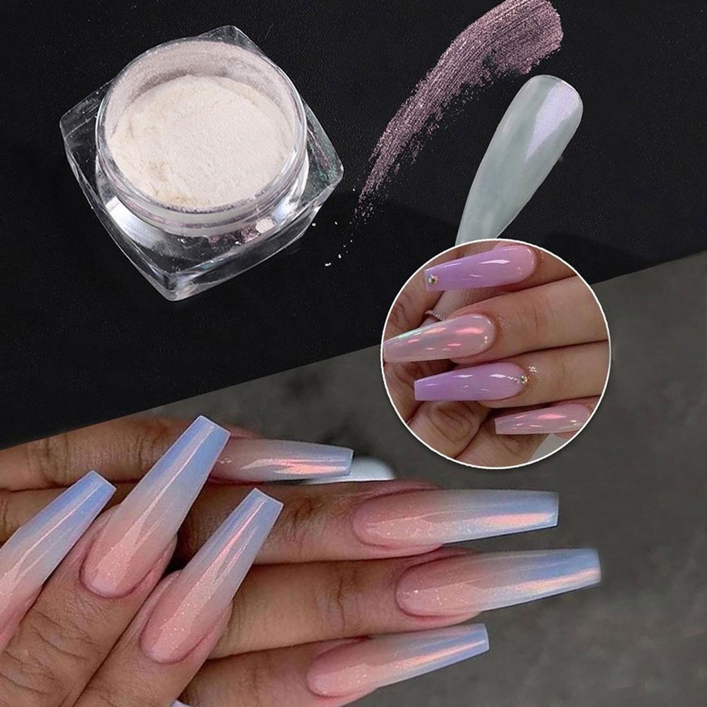 Pearl White Rubbing on Nail Art Glitter Dust Chrome Aurora Yellow Purple Manicure Decorations Mirror Mermaid Nail Powder Pigment