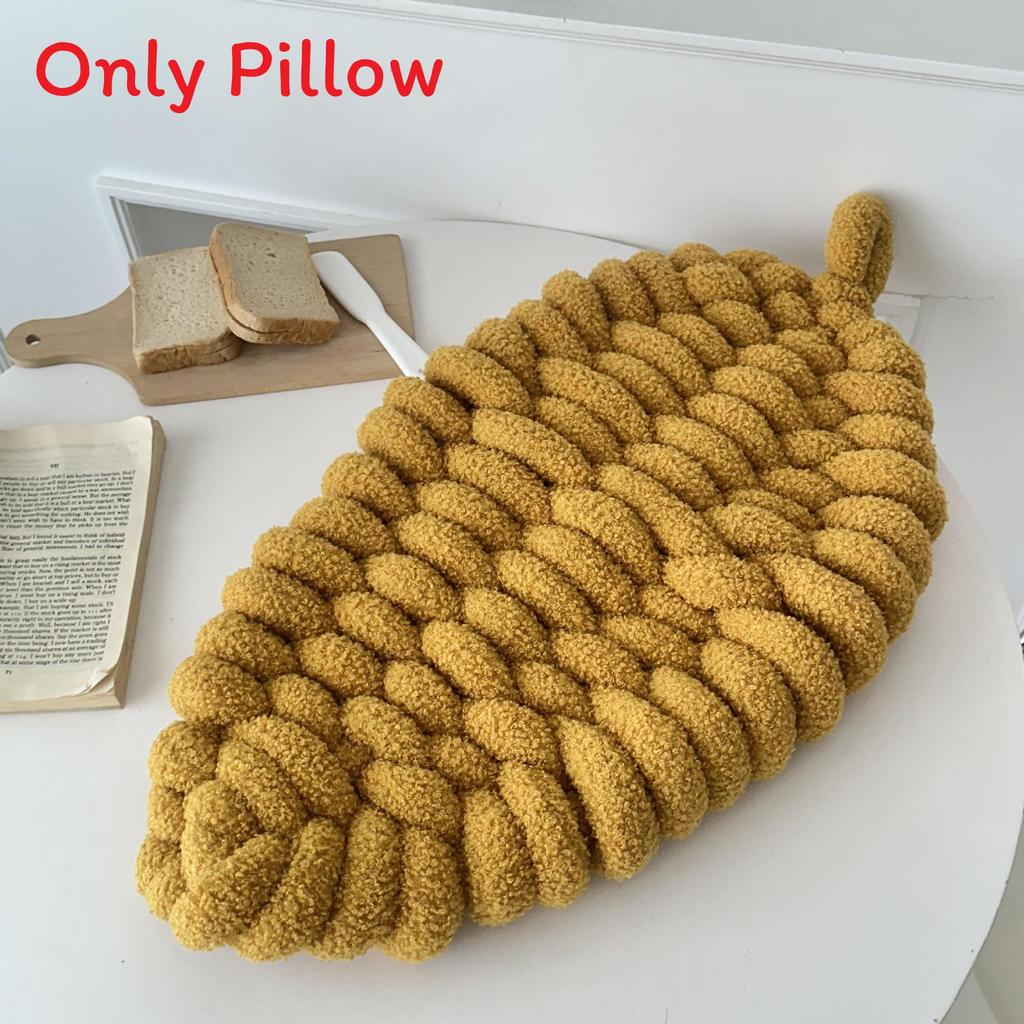Teddy Fleece Knit Leaf Cushion For Living Room Decor With Pp Cotton Filling