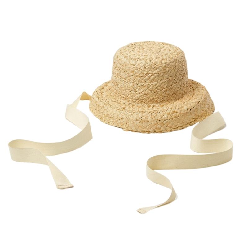 

Straw Cap for Kids Girl Vintage Wide Brim Sun Hat Breathable Sunproof Bucket Hat Child Outdoor Beach Headwear Visor-Cap 1