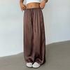 Autumn Casual Pants Women's Polyester Solid Color High Waisted Loose Wide Leg Straight