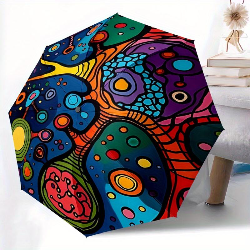 1pc Abstract Patterns Automatic Open/close Folding Compact Umbrella, 8 Rib Sturdy Canopy, Lightweight Portable, Everyday Use, Gift,,119