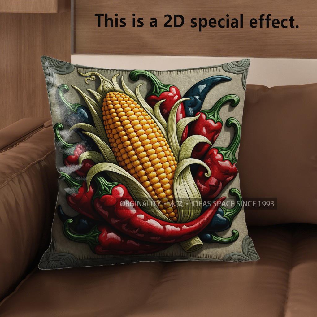 2D Harvest Farm Corn Chili Throw Pillow Covers Pattern Cushion Cover Suitable For Sofa Bedroom Car Pillow Cover