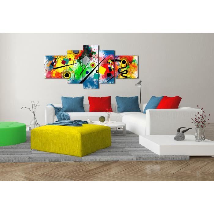 Tableau Décoration Moderne - DEKOARTE - Impression Sur Toile - 5 Pièces - 180 x 85 cm - Abstrait Rouge Bleu