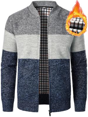 Maglione cardigan lavorato a maglia caldo da uomo con cerniera interna in velluto