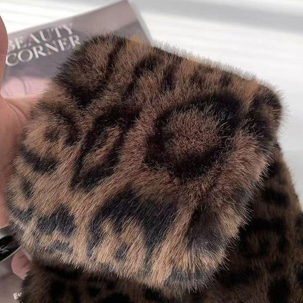 Windproof Leopard Print Scarf Thicken Warm Faux Fur Scarf Korean Style Winter Scarf Snood Style
