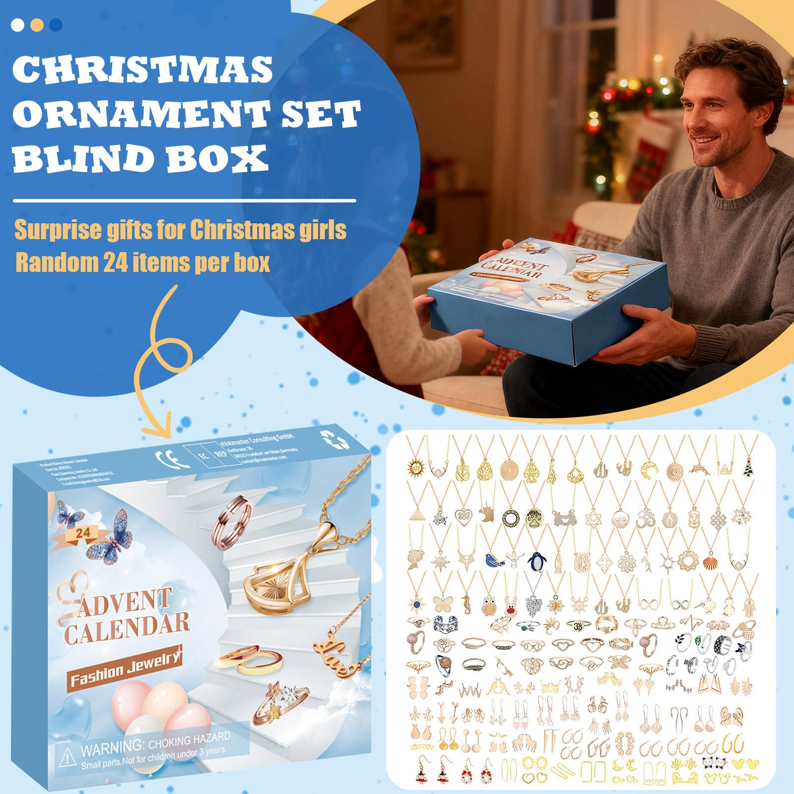 

Обратный отсчет до Рождества Слепой боксРождественский набор ювелирных аксессуаров Слепой боксКольцо Ожерелье Серьги Рождественский набор из 24 предметов One Size синий