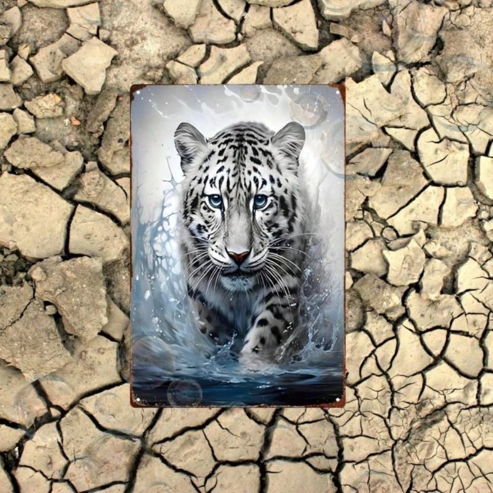 Vintage Metal Art Snow Leopard Wall Decor 8x12 Inch