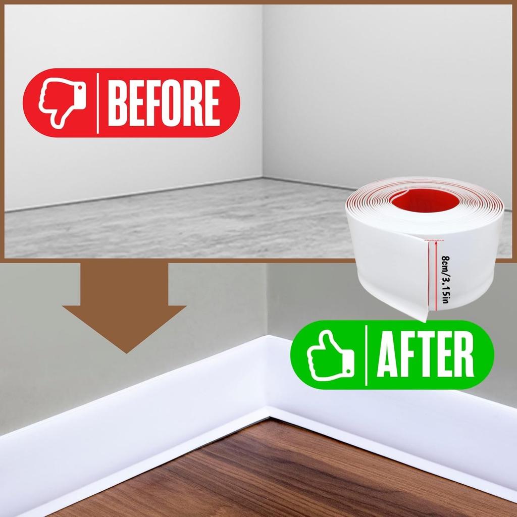 1pc Wall Baseboard Trim, Flexible Self-Adhesive Rubber Baseboard for Walls, Peel and Stick Wall Molding Trim,Flexible Baseboard