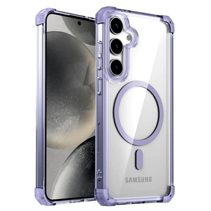 

Shockproof Armor Transparent Case For Samsung Galaxy S25 Edge S24 S23 S22 Note 20 Ultra Plus S24FE S23FE Magnetic Charge Cover For Samsung S22