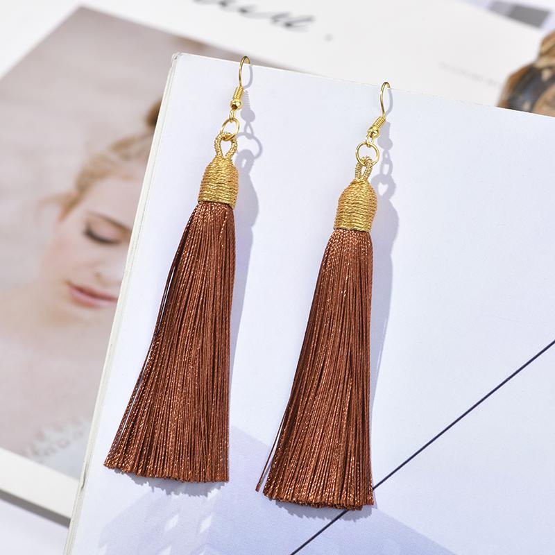 Fashion Tassel Earrings Women Silk Fabric Gold Color Rope Wrap Fringe Long Drop Dangle Earings For Girls Bohemia Wedding Jewelry