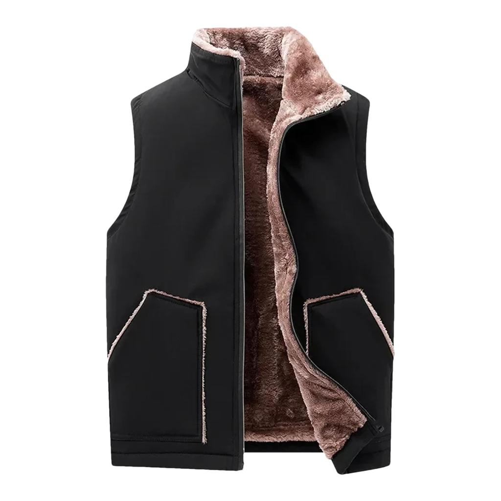 Men's Casual Solid-color Lambskin Vest, Men's Thickened Fleece Collar Warm Sleeveless Jacket
