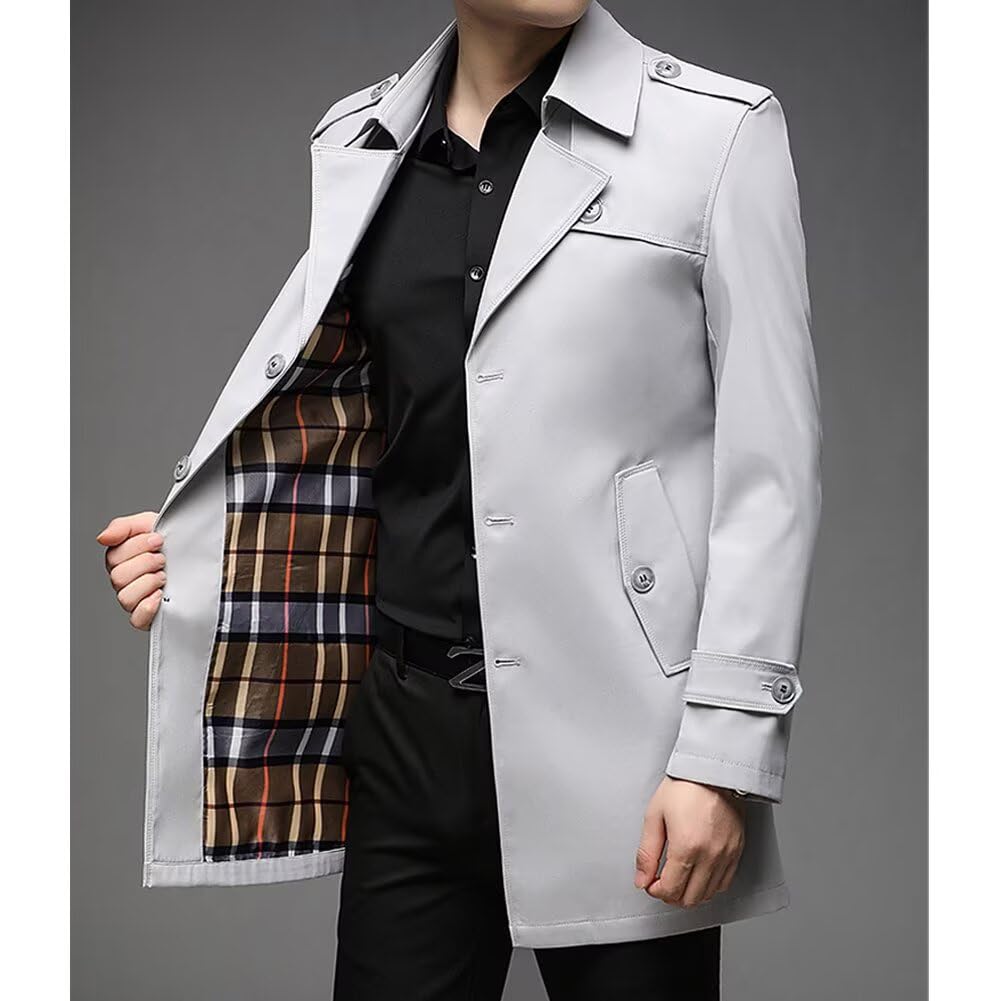 Quantum Windproof and Trench Solid Suitable for Business and Casual Stylish Korean Style for and Winter Dark A.E Men's Water-Repellent Coat, Color,