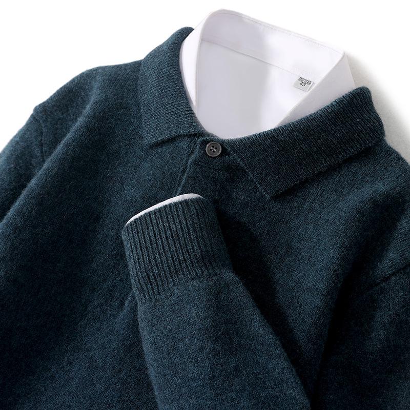 Men's 100% Pure Wool Polo Neck Sweater - Business Casual Autumn/Winter Knitwear