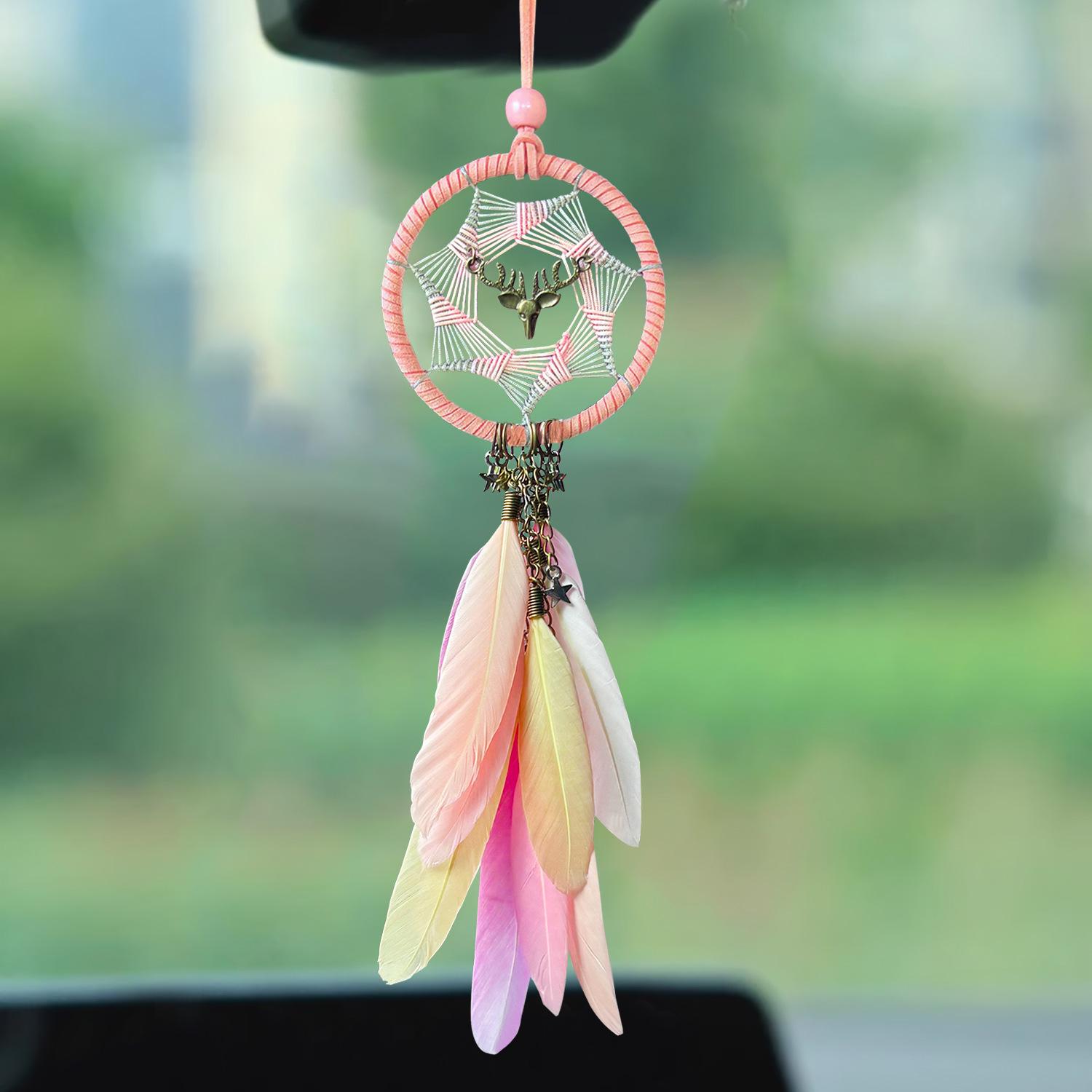 

Home Decoration Car Hanging Dreamcatcher Car Creative In-Car Rearview Mirror Decoration Pendant Feather Car Hanging Safe Journey