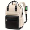 Fashion Large Capacity Laptop Backpack, White Oxford Cloth, Zip Closure, Hand Wash Only, Business Travel Bag with Side Pockets and Pen Slot