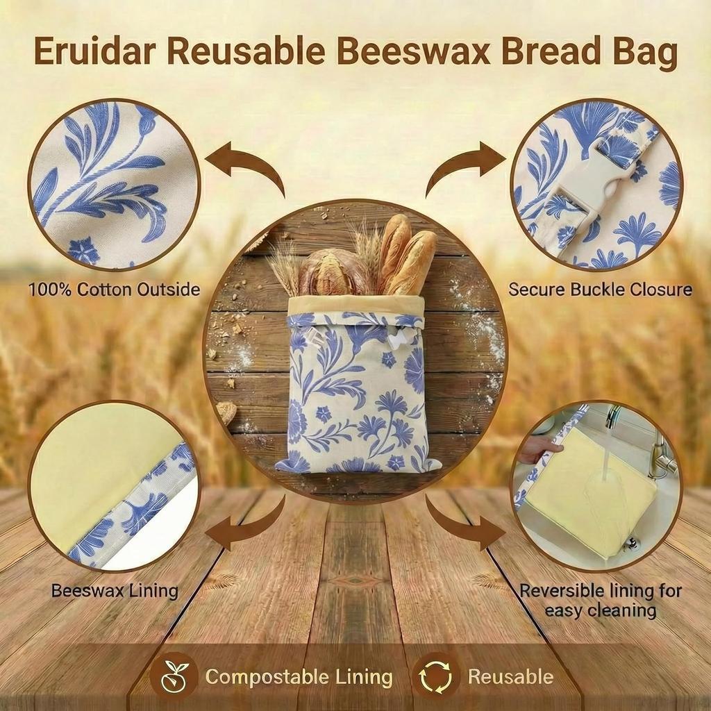 Beeswax Bread Bags for Sourdough & Homemade Bread,XL 13"x17" Large Reusable Cotton & Linen Bread Bag,Keep Loaves Fresh Longer,Natural & Easy To Clean