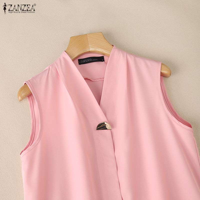 ZANZEA Women Casual V-Neck Solid Color Sleeveless Vest Tops