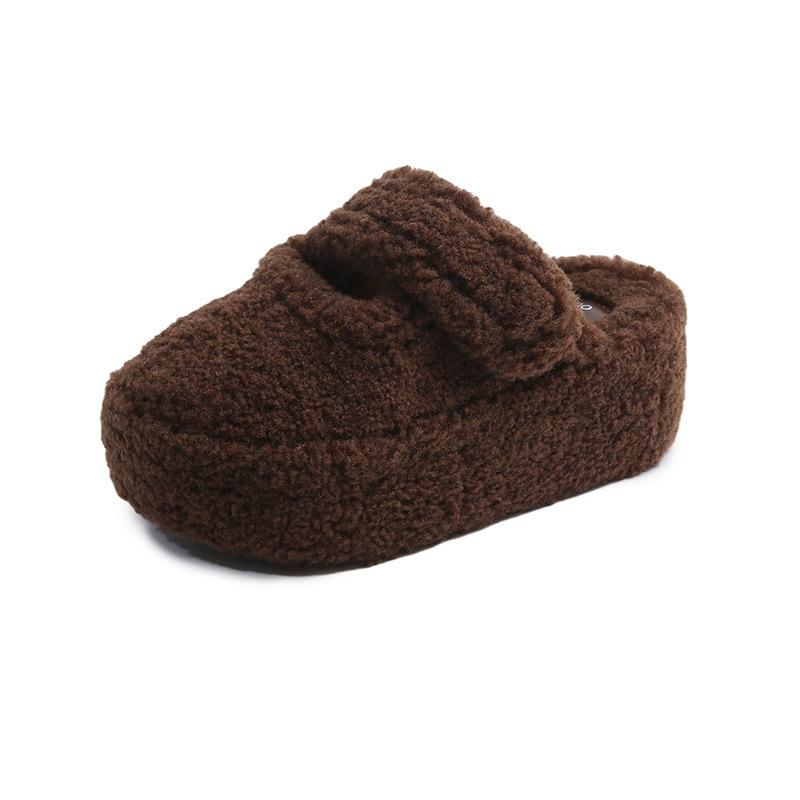 2025 autumn and winter new 7 cm thick-bottomed versatile bag head half-towed fluffy slippers women's velvet warm and comfortable cotton slippers