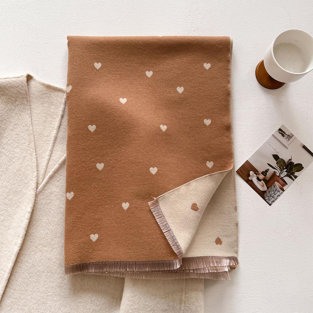 Double-sided Love Imitation Cashmere Jacquard Scarf Women's Winter Versatile Soft Waxy Big Shawl Thickened Warm Big Scarf