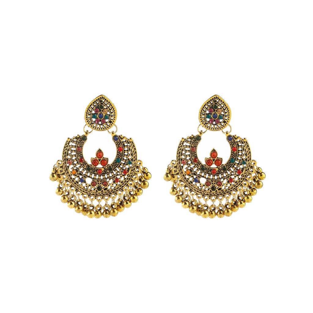 Indian Jhumka Zircon Vintage Bell Tassel Earring Boho Antique Ethnic copper Plated Drop Hanging Earrings For Women Pendientes