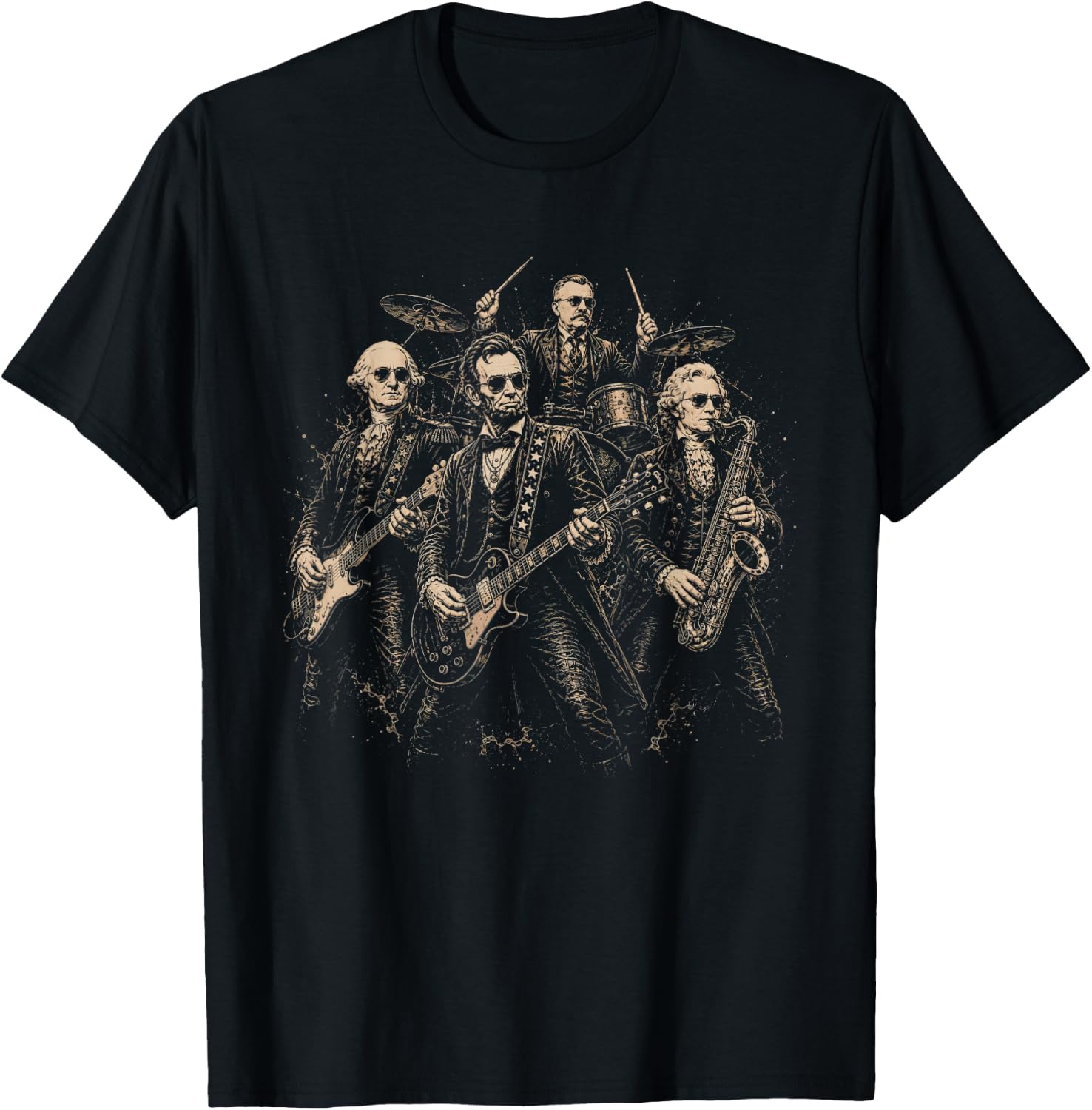 Vintage Founding Fathers Rock Band Presidents Playing Music T-Shirt Unisex T-Shirt M