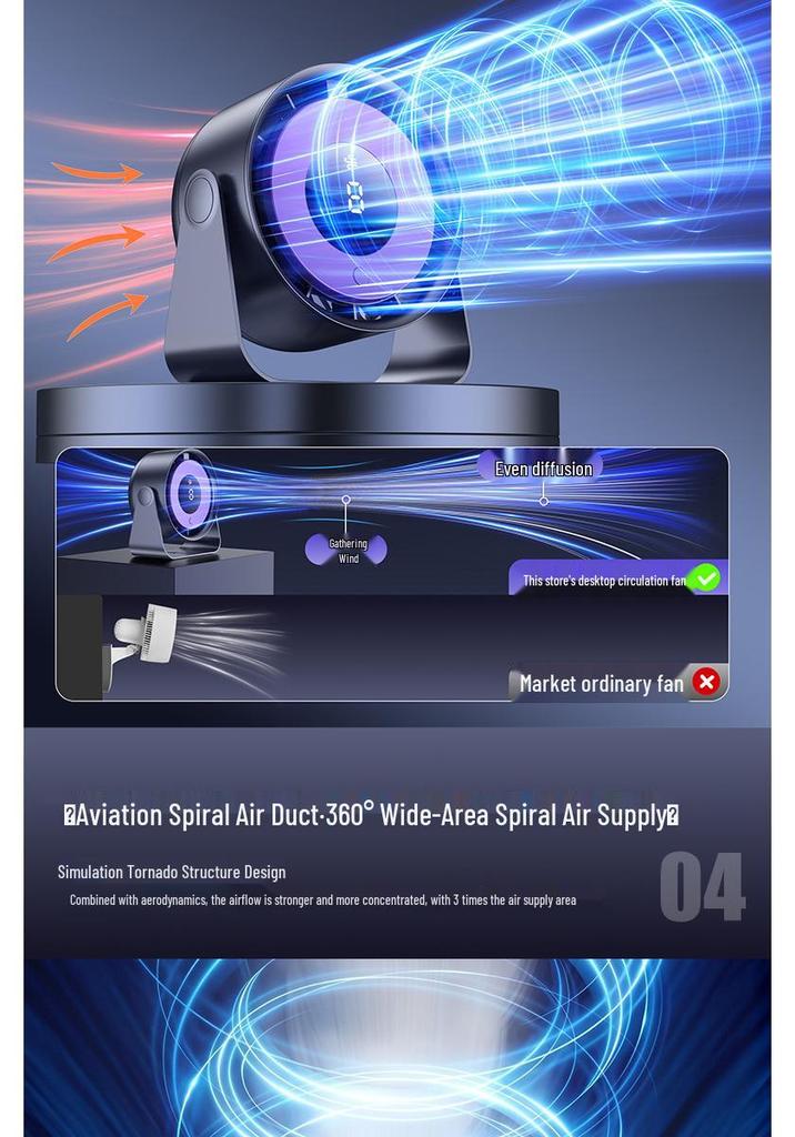 6-Inch Wall-Mounted USB Desktop Fan with Air Circulator and Long Battery Life
