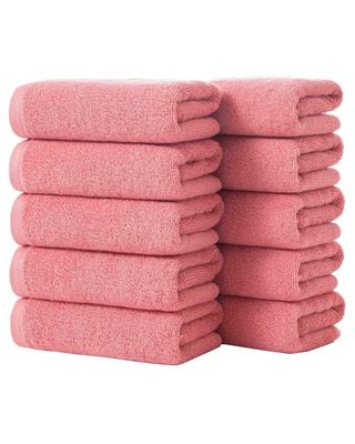 Lumimi 10-Piece Set Face Towels, 100% Cotton, Hotel Quality, Fluffy, Approx. 34x74cm, Dark Pink