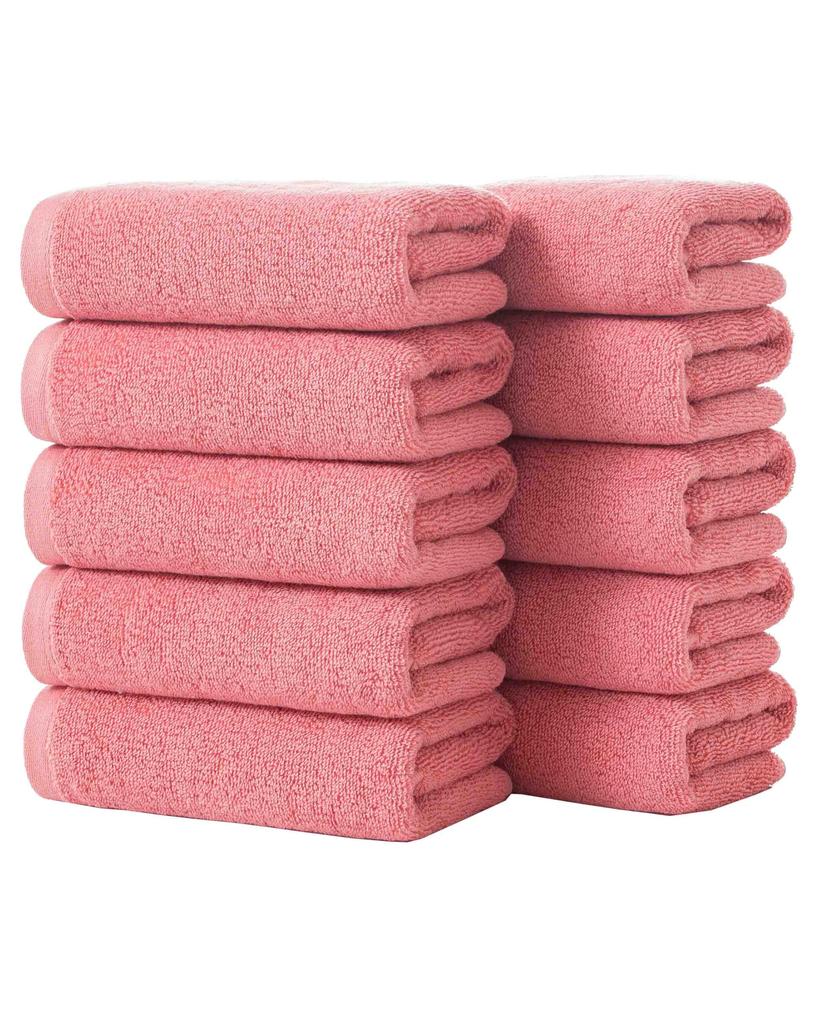 Lumimi 10-Piece Set Face Towels, 100% Cotton, Hotel Quality, Fluffy, Approx. 34x74cm, Dark Pink