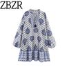 Zbzr Spring New Women Clothes Western Style Print Long Sleeve V-neck Elegant Mini Dress 5029105 080