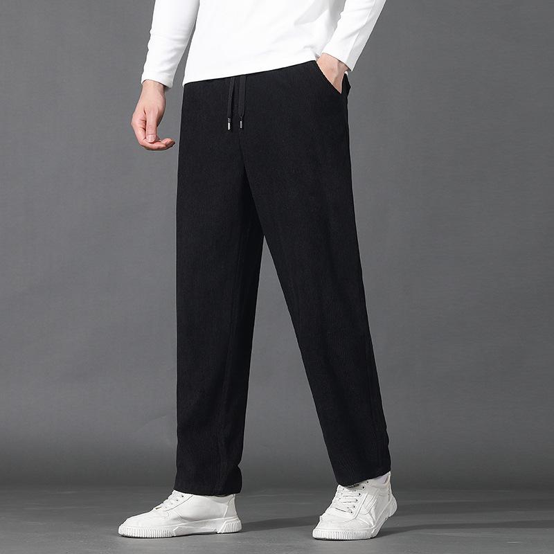 Pánské manšestrové ležérní kalhoty se stahovací šňůrkou, elastickým pasem, rovnou nohavicí, teplý a volný střih, pánská nadměrná velikost
