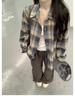 Korean Style Plaid Turn-Down Collar Long Sleeve Women's Shirt - Spring/Summer Casual Loose Mid-Length Sun Protection Top