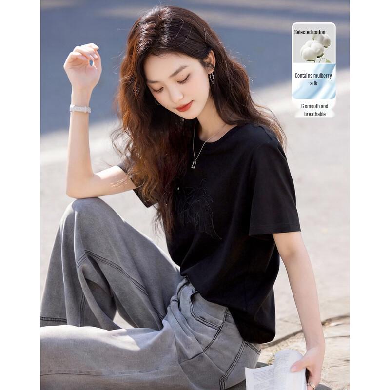 Women s Silk Blend Embroidered T-Shirt S