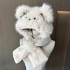 Cute Bear Ears Will Move Plush Hat, Scarf Integrated Women'S Winter Thickened Warm And Cold Ear Protection Lei Feng Hat