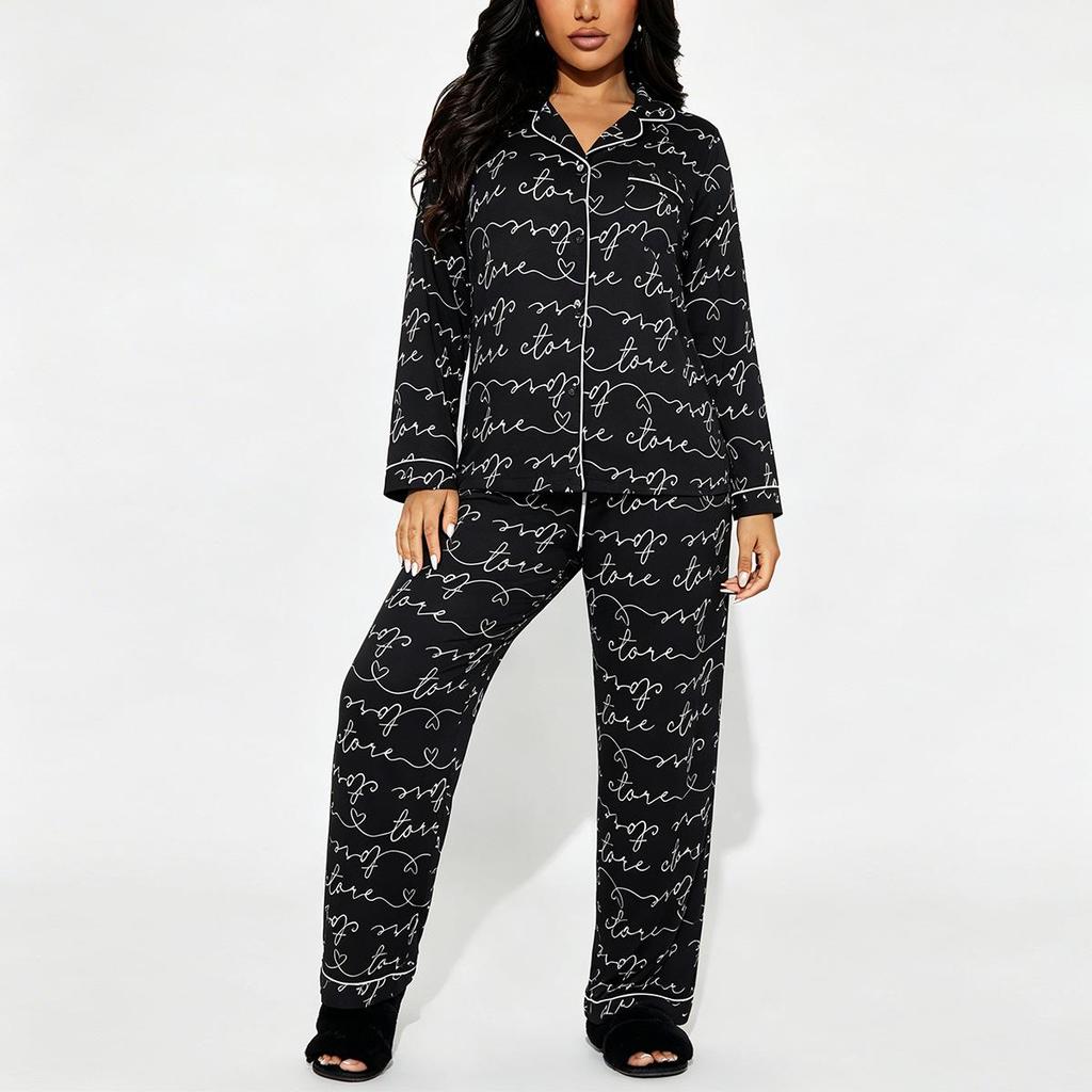 Europäischer und Amerikanischer Gestreifter Cardigan Pyjama Set - Damen Zweiteiliges Langarm Oberteil und Hose für Herbst und Winter