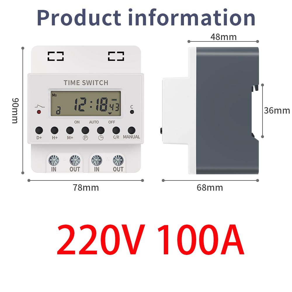 220V Timer Switch 60A 80A 100A Digital Timing Controller Weekly 7 Days Programmable Timer Automatic Switch for Light Charging
