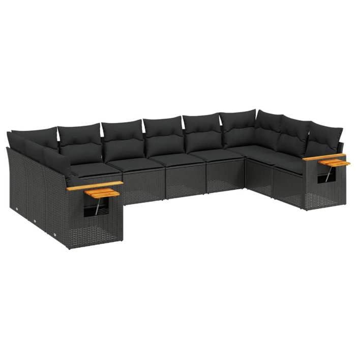 VidaXL Salon de Jardin avec Coussins 10 pcs, Canapés de Terrasse, Ensemble de Meubles de Patio, Mobilier d'Extérieur, Noir 3227161