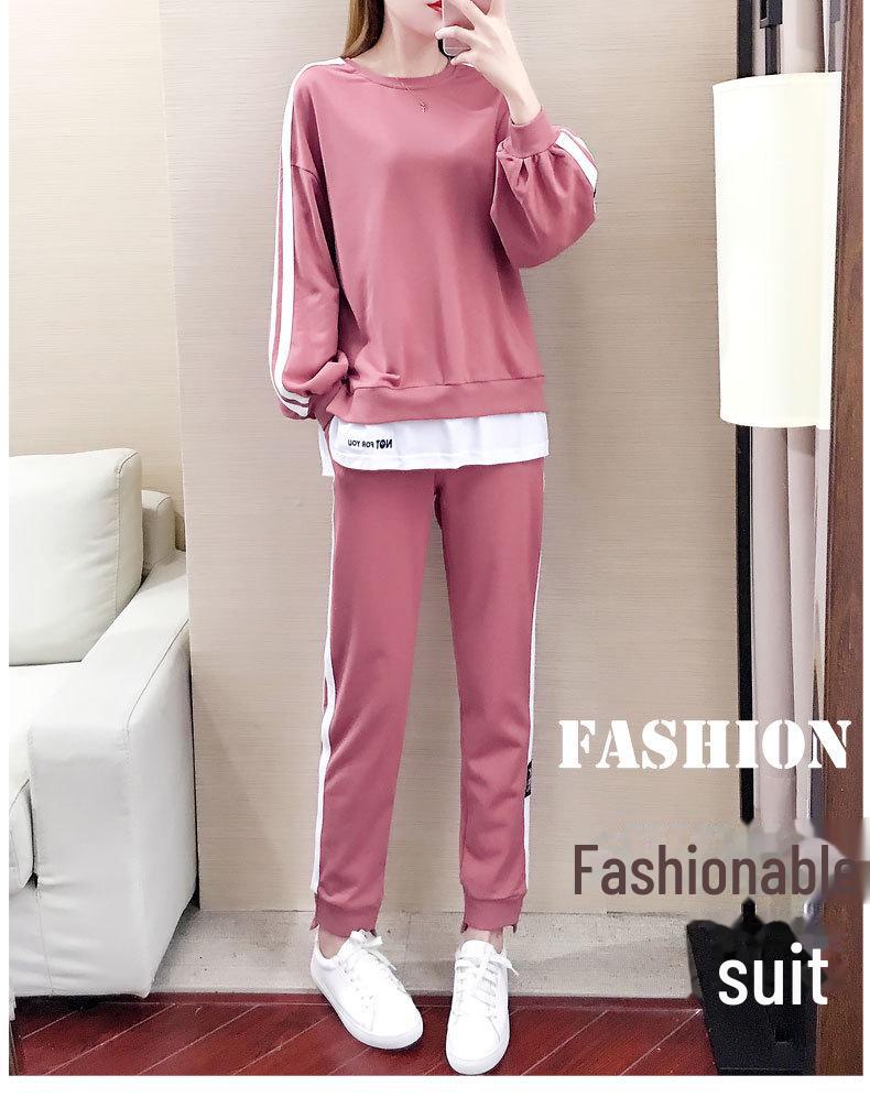 Dámská korejská móda, ležérní dvoudílná souprava mikiny a kalhot s rozparkem, velká velikost