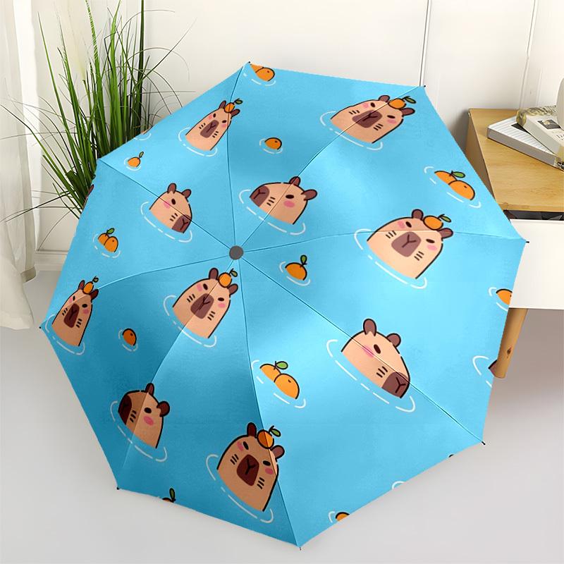 1 Stück Capybara-Muster Automatischer Regenschirm 8-Rippen-Design Kompaktes Getriebe für Reisen im Freien, Perfektes Weihnachtsgeschenk y250827055