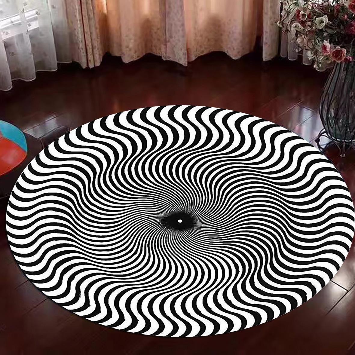

Black White Geometric Stripes Circular Carpet Abstract Texture Printed Rug Living Room Cloakroom Anti Slip Mat Home Decoration 60cmx60cm