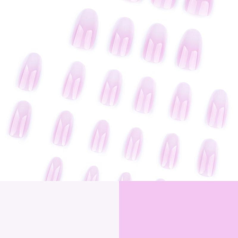 24 Pcs Short Round False Nail Simple Artificial Nail Pink Gradient Stick On Nail Glossy Press On Nail for Woman