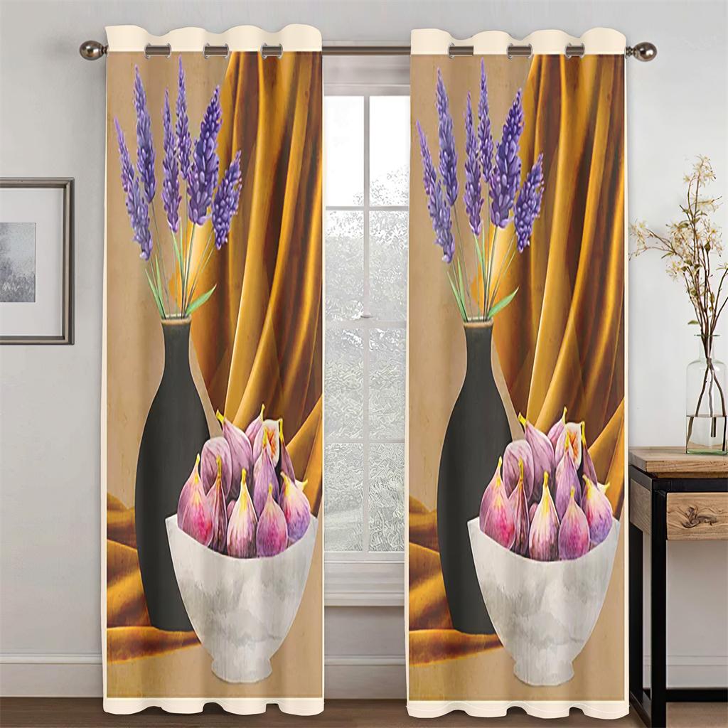 3D Abstract Geometric Style Art Green Fruit Pattern Window Curtains Modern Simple Style Home Living Space Bedroom Space Window Decorative Piece