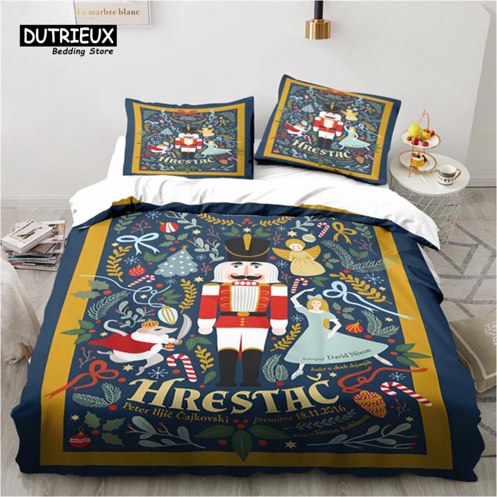 Cartoon Nutcracker Duvet Cover Set Christmas Tree Star Bedding Set Microfiber Royal Guarder Comforter Cover Twin King Queen Size Tool