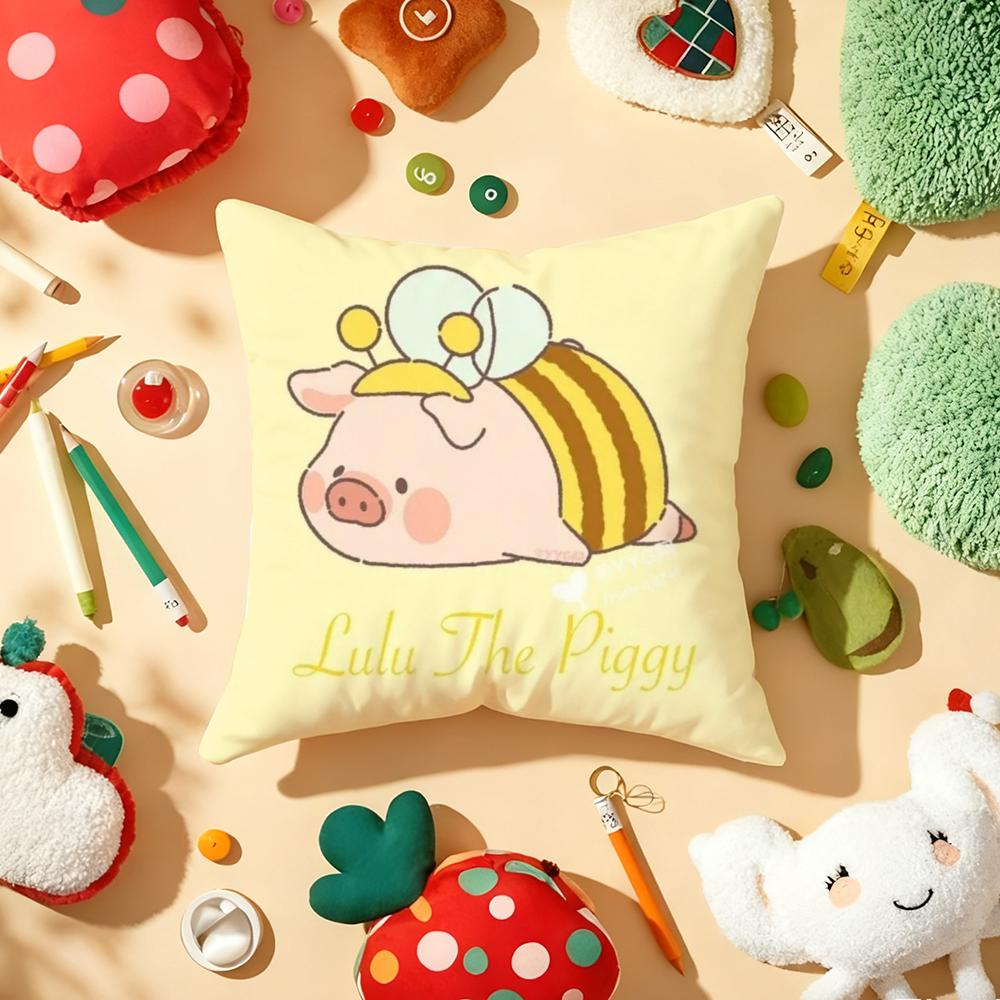 Cute Cartoon lulu pig Cushion Cover Plush Fabric Soft DoubleSided Printed Sofa Warm Winter Home Gift Pillow Cover