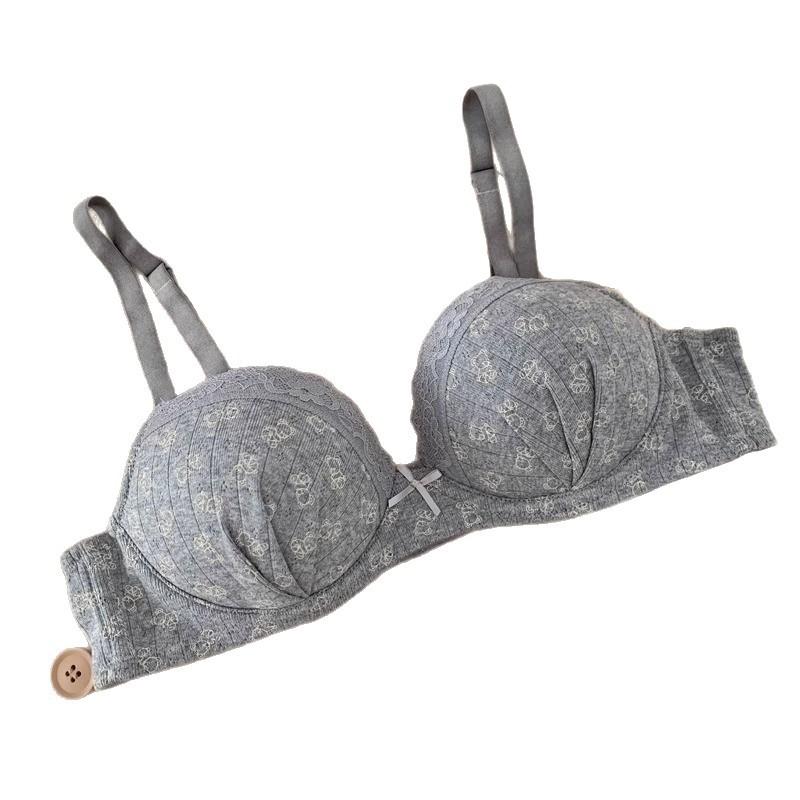

Grey Bear Print Wireless Bra with Lace Trim and Adjustable Thin Straps S сірий