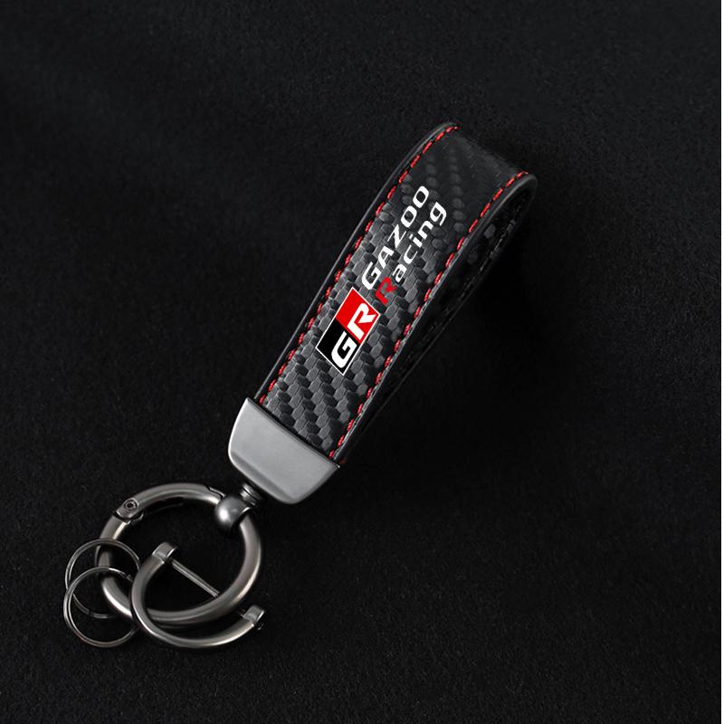 

Carbon fiber leather Car Keychain Key Rings For Toyota GR Sport Gazoo Racing Yaris 86 Corolla Hilux Supra C-HR Accessories