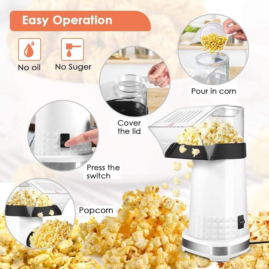 Hot Air Popcorn Maker Machine, 1200W Fast Making Electric Popcorn Machine with Measuring Cup and On/Off Switch, BPA Free, Oil-Free, ETL Certified 90%