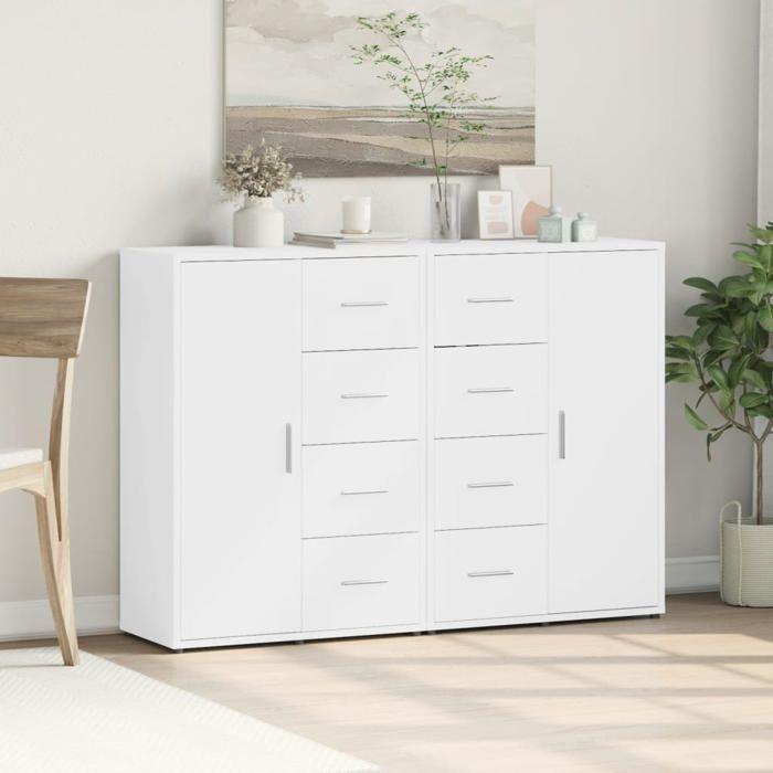 VidaXL Buffets 2 pcs blanc 60x31x84 cm bois d'ingénierie, armoire de rangement, meuble d'entrée, meuble d'appoint, meuble de 3276588