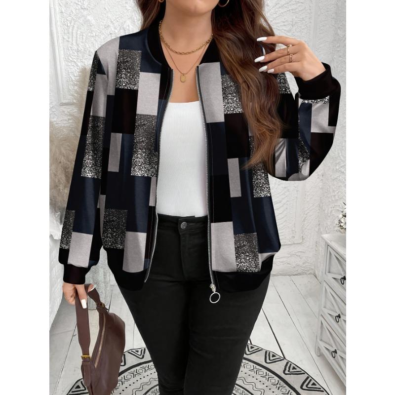 Women S Plus Size Long Sleeve Casual Bomber Jacket
