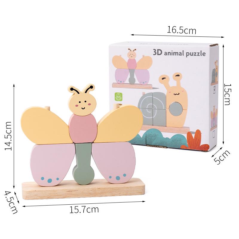 3D Wooden Animal Puzzle Building Blocks - Educational Brain-Training Toy