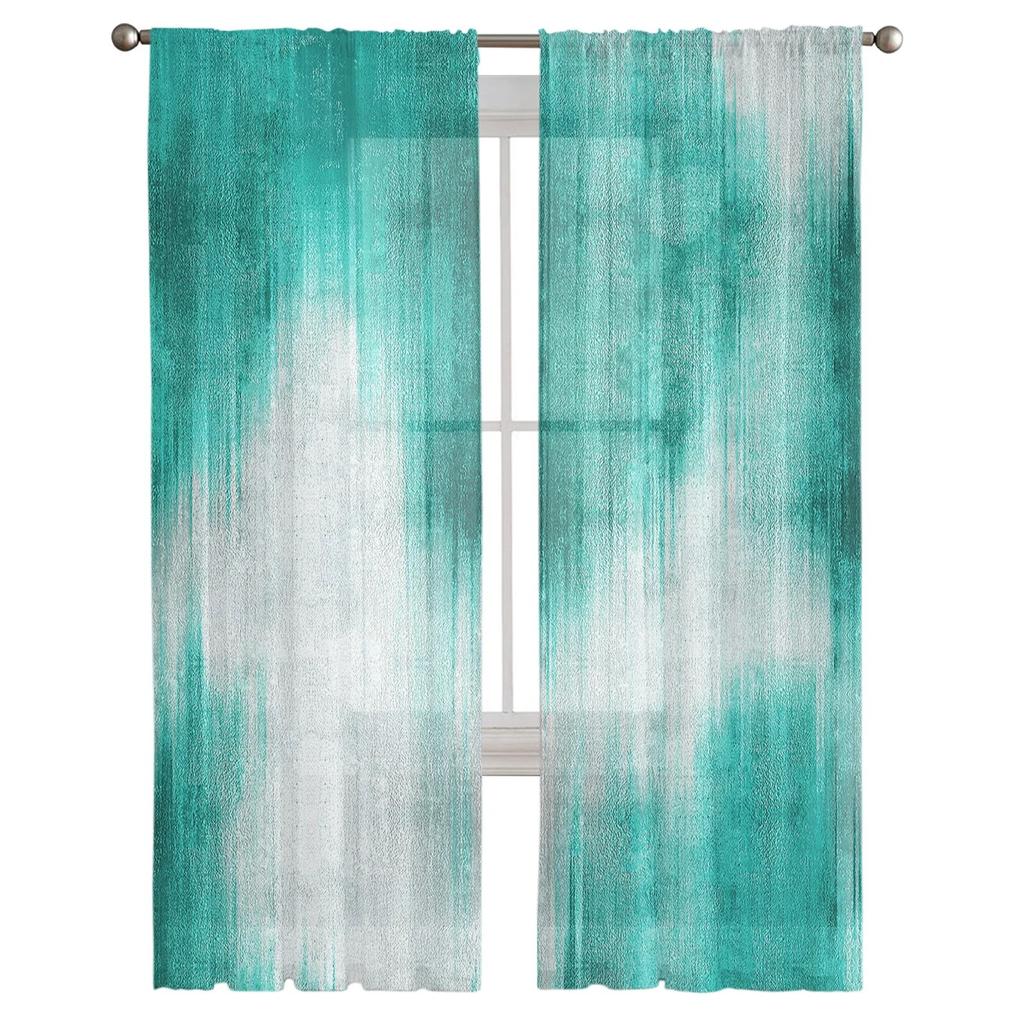 Abstract Modern Line Water Green Bedroom Transparent Sheer Curtains Holiday Decoration Window Voile Tulle Curtain